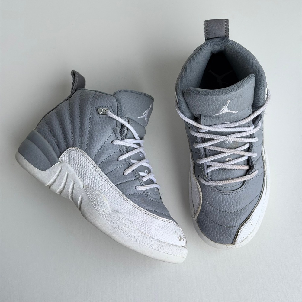 Jordan 12 Retro Stealth Kids 11C Grey White Leather Basketball Shoes